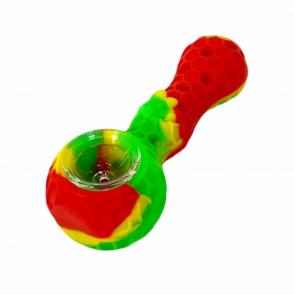 Honey Bee 4" Silicone Hand Pipe with Glass Bo...